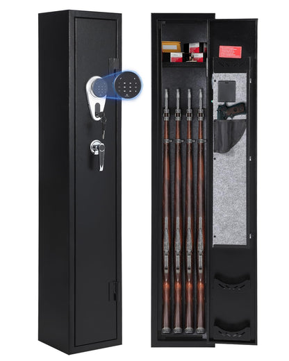 3-4 Gun Safes, Gun Cabinet for Rifles and Pistols, Quick Access Rifle Safe with Removable Shelf, Multifunction Lock, Pistol Pockets for Home Office
