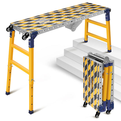 Versatile Portable Steel Work Bench with 4 Wheels, 63'' × 14.2'' Foldable Welding Table with Height Adjustment, Heavy Duty Steel Construction Galvanized Tabletop Workbench with 1102 LBS