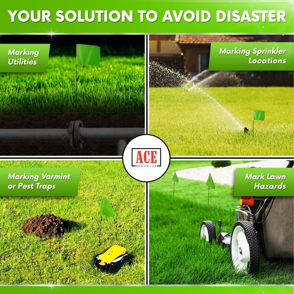 Green Marking Flags 1000 Pack - 4x5x21 Inch Green Flags for Yard - Markers For Lawn, Irrigation, Landscaping, Survey & Sprinkler Head Marking
