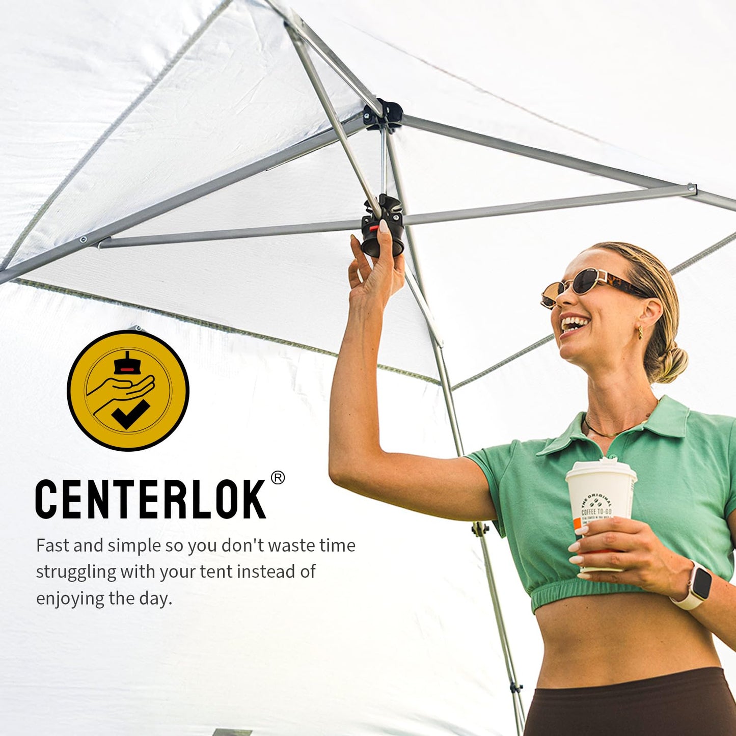 CROWN SHADES 10X10 Commercial Instant Canopy Pop Up Tent with CENTERLOK, 300D Fabric, 4 Sidewalls, White