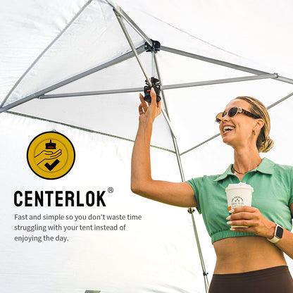 CROWN SHADES 10X10 Commercial Instant Canopy Pop Up Tent with CENTERLOK, 300D Fabric, 4 Sidewalls, White