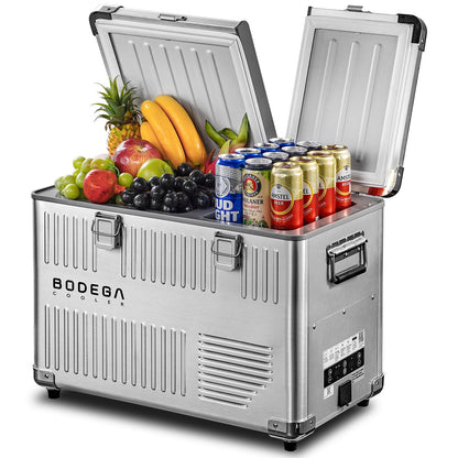 BODEGA 53 Quart (50L) Portable Car Refrigerator, 12V Dual Zone Car Fridge Freezer, Lightweight Aluminum Electric Cooler with Compressor, -4°F to 68°F, DC/AC for Truck, RV, Camping, Van, Home Use