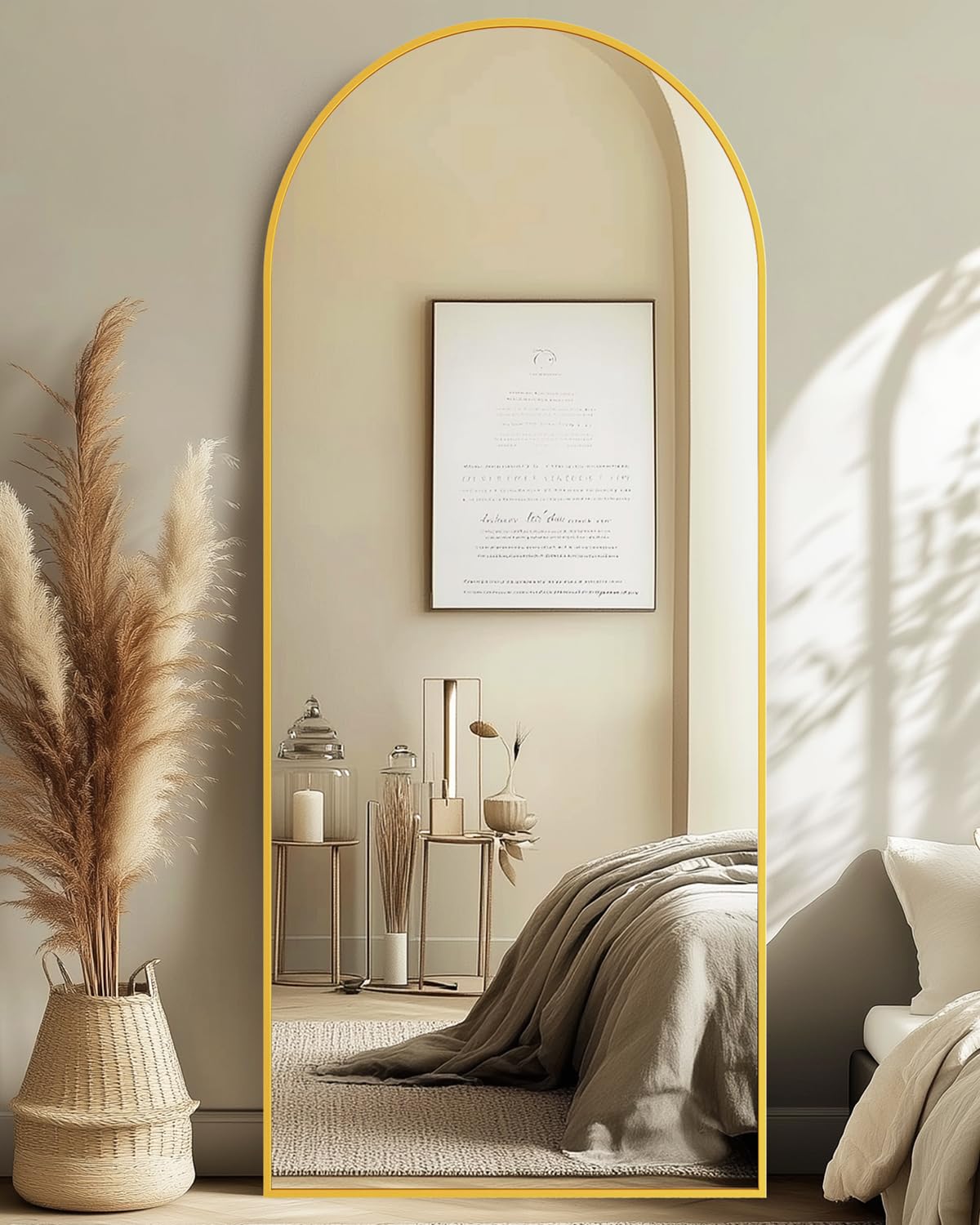 Coomily Full-Length Floor Mirror with Stand, 71"x28" Arched Style Full Body Standing Mirror for Bedroom, Living Room, Gym, Dorm - Shatter-Resistant & Easy Assembly, Gold