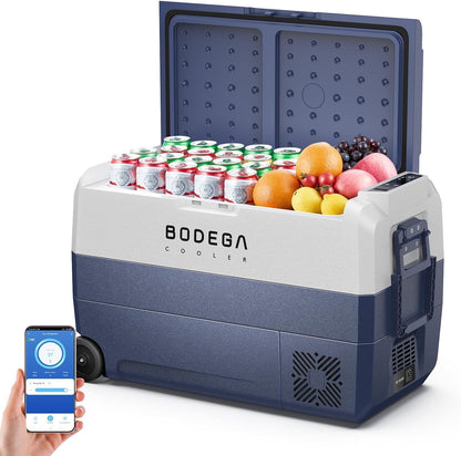 BODEGACOOLER 12 Volt Car Refrigerator,53Quart RV Fridge APP Control, Portable Car Freezer, (50L) -4℉-68℉ RV Electric Compressor Cooler 12/24V DC and 100-240V AC for Outdoor,Camping,Travel,Road Trip