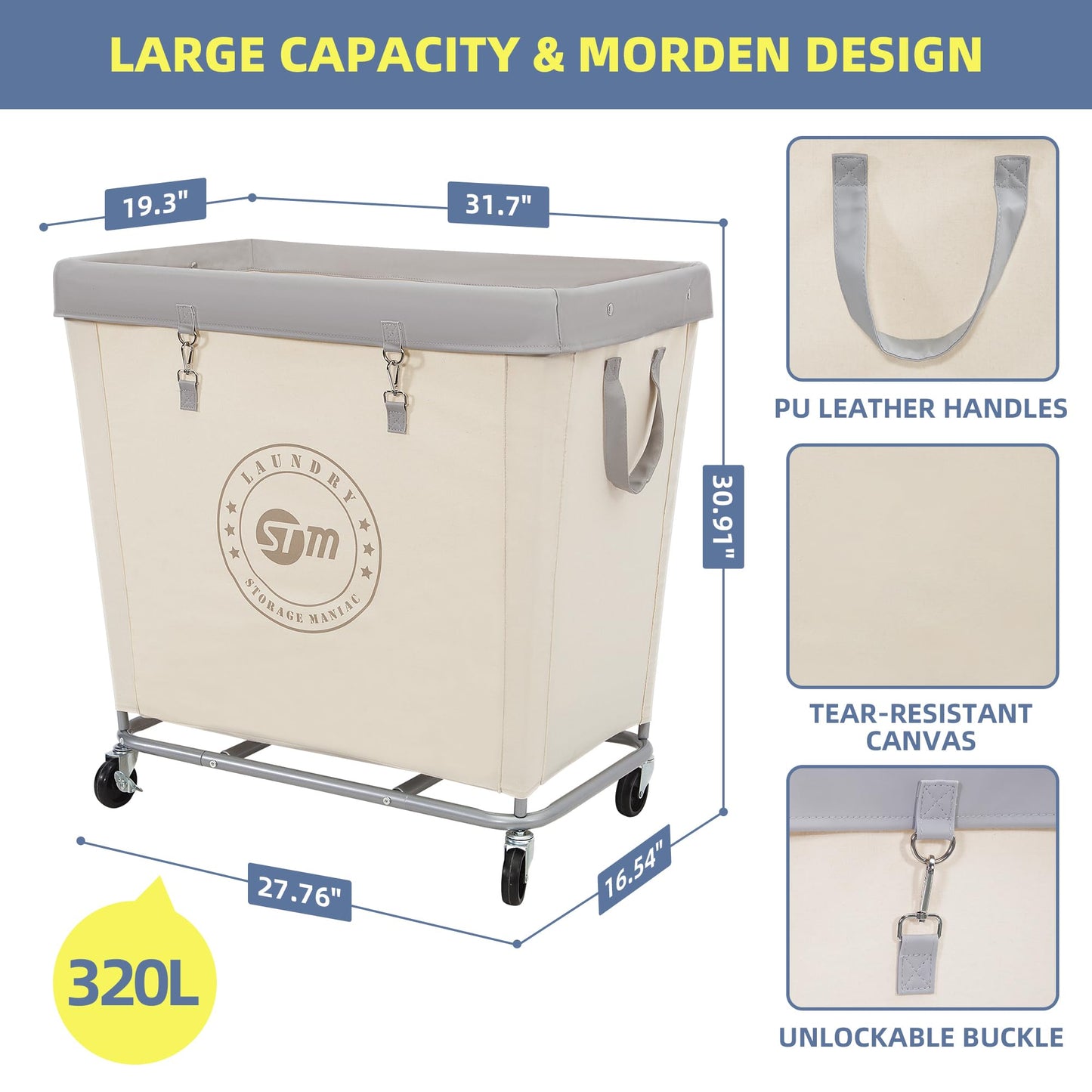 STORAGE MANIAC Umbrella Drying Rack and Large Industrial Laundry Cart Set - Robust Laundry Solution with Ample Capacity and Versatile Storage Options for Homes, Hotels, and More