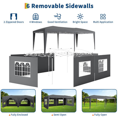 10x20 ft Pop Up Canopy Tent with 6 Removable Sidewalls, Easy Up Commercial Party Tent, 3 Adjustable Heights, Heavy Duty Waterproof Outdoor Canopy with Stakes & Ropes for Events, Wedding, Market