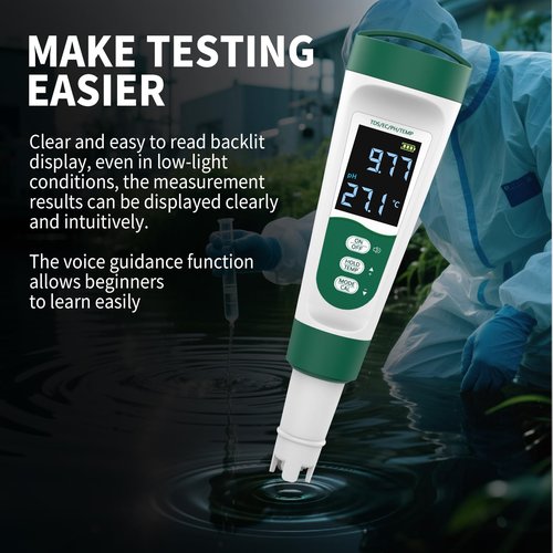 CANNABMALL 5-in-1 Digital PH Meter, with Voice Function, PH/TDS/EC/Temp/Salt Pool Salt Tester, Waterproof & Rechargeable Pen Meter for Swimming Pools, Fish Tank, Aquariums & Hydroponics
