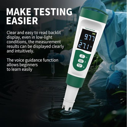 CANNABMALL 5-in-1 Digital PH Meter, with Voice Function, PH/TDS/EC/Temp/Salt Pool Salt Tester, Waterproof & Rechargeable Pen Meter for Swimming Pools, Fish Tank, Aquariums & Hydroponics