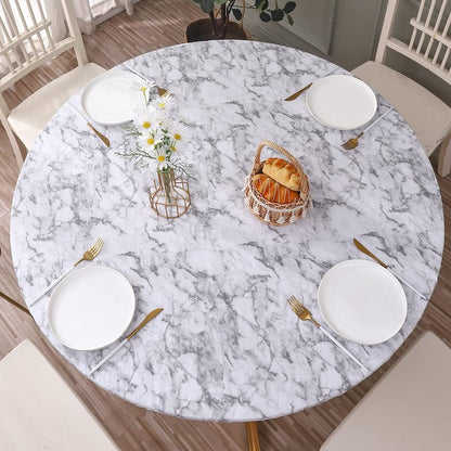 Walrus Round Vinyl Fitted Tablecloth with Flannel Backing Elastic Edge Design Table Cover Waterproof Oil-Proof PVC Table Cloth Stain-Resistant Best for 37"-44" Round