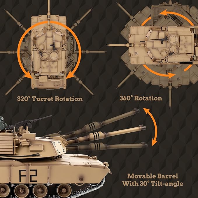 1/16 RC Tank Heng Long US M1A2 Abrams Army Toy with Smoke Sound and Lights Remote Control Tank That Shoots with Upgraded Metal Tracks Idler and Sprocket Wheel Steel Gearbox Batteries*2