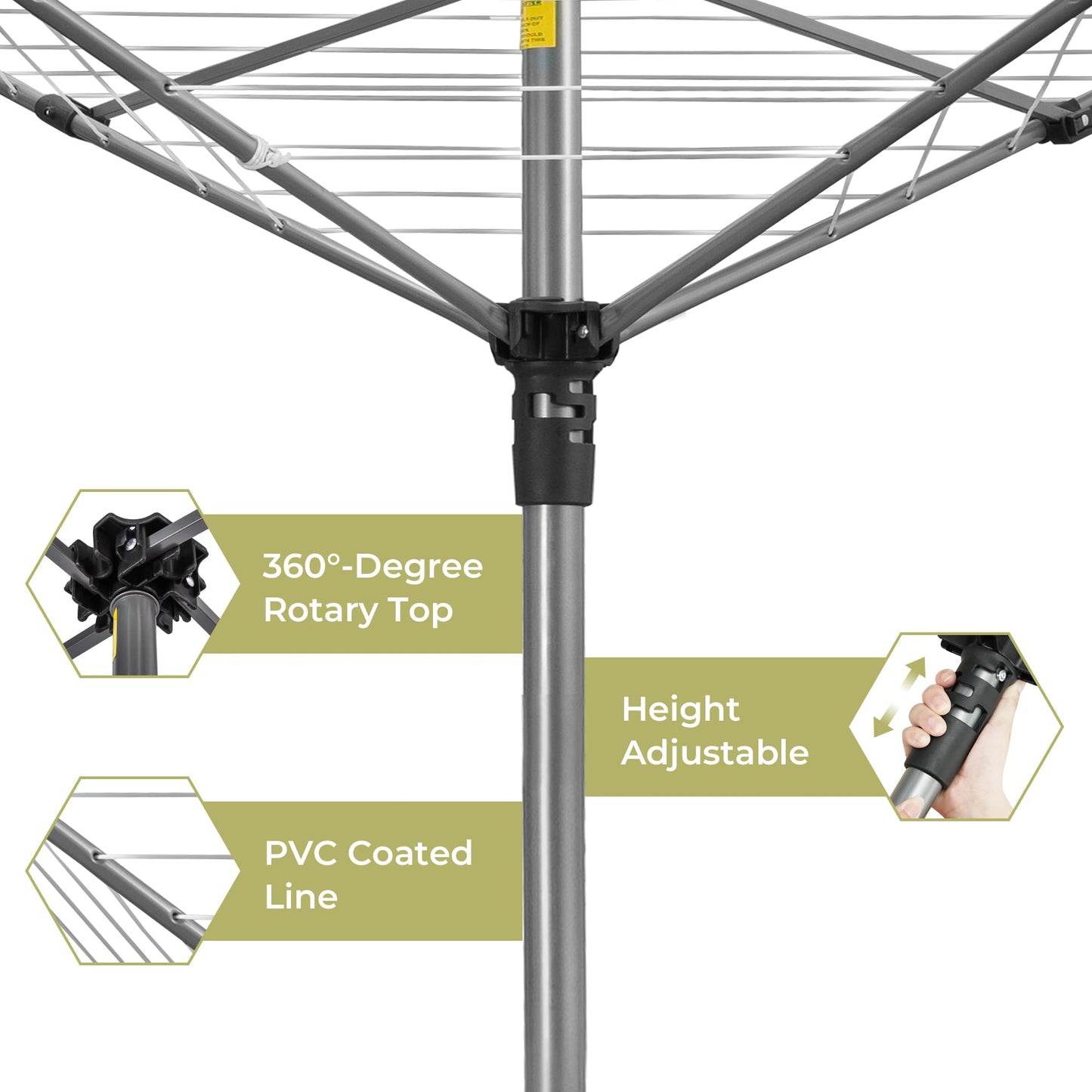 STORAGEIDEAS Outdoor Umbrella Drying Rack Rotary, Heavy Duty Retractable Clothesline with 4 Arm 12 Lines 164 Ft Hanging Space, Adjustable Clothes Drying Rack Portable Clothesline for Garden Backyard