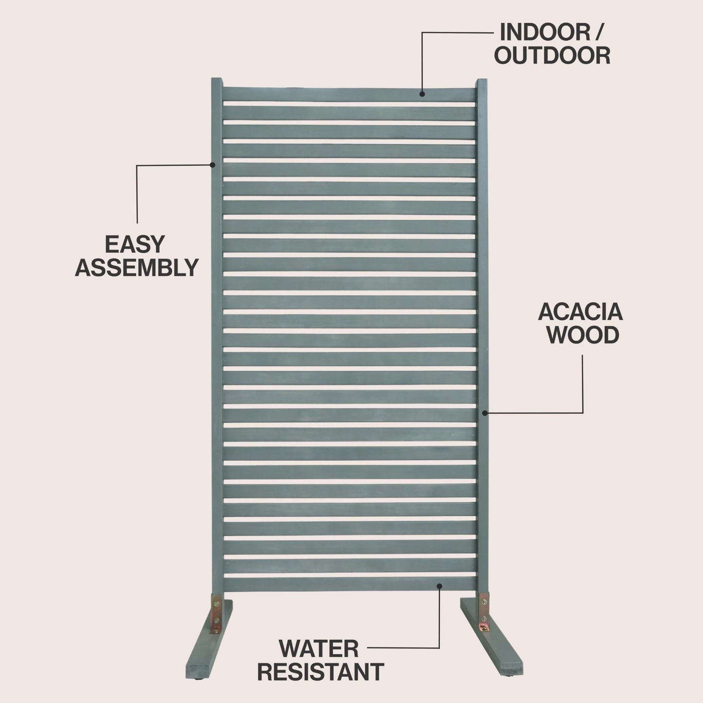 JONATHAN Y Solana Solid Acacia Wood Slat Outdoor Privacy Screen, 36" x 74" Freestanding Single Panel Room Divider, Weather-Resistant Wood Fence for Patio, Garden or Balcony, Gray Wash DVR2000B