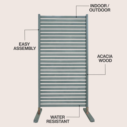 JONATHAN Y Solana Solid Acacia Wood Slat Outdoor Privacy Screen, 36" x 74" Freestanding Single Panel Room Divider, Weather-Resistant Wood Fence for Patio, Garden or Balcony, Gray Wash DVR2000B