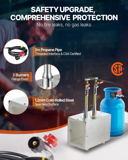 VEVOR Portable Propane Forge, 2 Burners, 2600℉ Tool and Knife Making Blacksmithing Farrier Forge, Large Capacity Square Shape, Stainless Steel Gas Forging Tools and Equipment, Use for Metal Forging