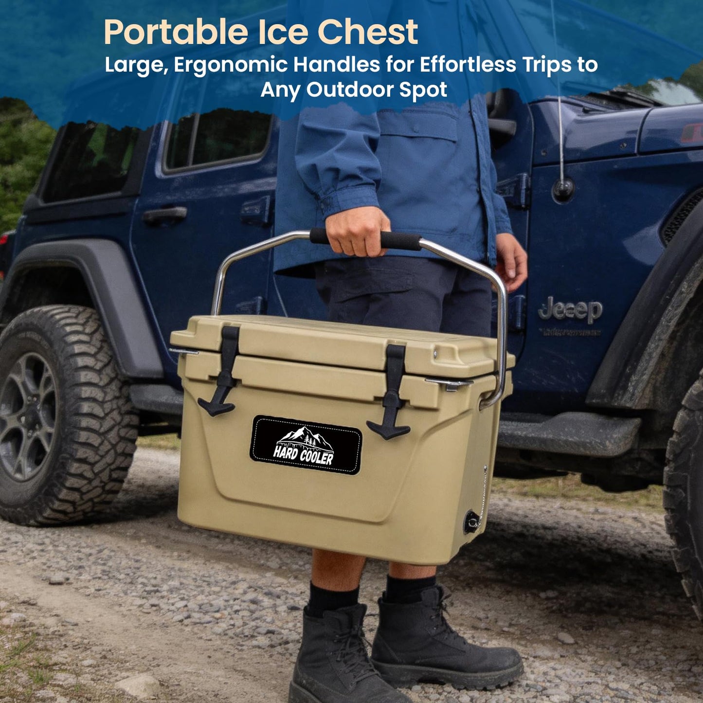 Holacamking Portable Insulated Hard Cooler, 5-8 Days Ice Retention Chest, Rotomolded Cooler with Large Carry Handles, Heavy Duty Coolers for Camping Picnics Fishing Work Lunch Sports Golf Travel