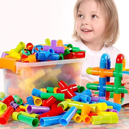 ZOZOPLAY STEM Learning Toy Tubular Pipes &amp Spouts &amp Joints 96 Piece Build Bicycle Tank Scootie Moter Skills Endless Designs Educational Building Blocks Set for Kid Ages 3+ Multicolor