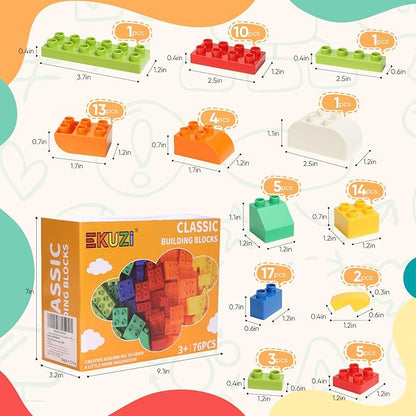 Building Blocks for Kids Toddlers 76 Pieces Large-Size Building Blocks Ideal STEM Toy for 3+ Year Old Kids