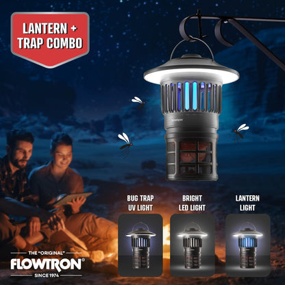 Flowtron Bug Trap Lantern | 2-in-1 UV Mosquito Trap & LED Camping Lantern, 21000 Sq Ft Coverage, 4000mAh Rechargeable Battery, Cordless Insect Trap with Fan for Patio Backyard Indoor Outdoor
