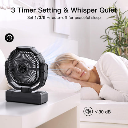 FRIZCOL 3-in-1 Camping Fan - Portable Fans Rechargeable - 24000mAh Battery Powered Fan with Light & Remote for Indoor, Outdoor, Tent, Travel, Fishing, Jobsite, Gifts for Men Dad Him - Black