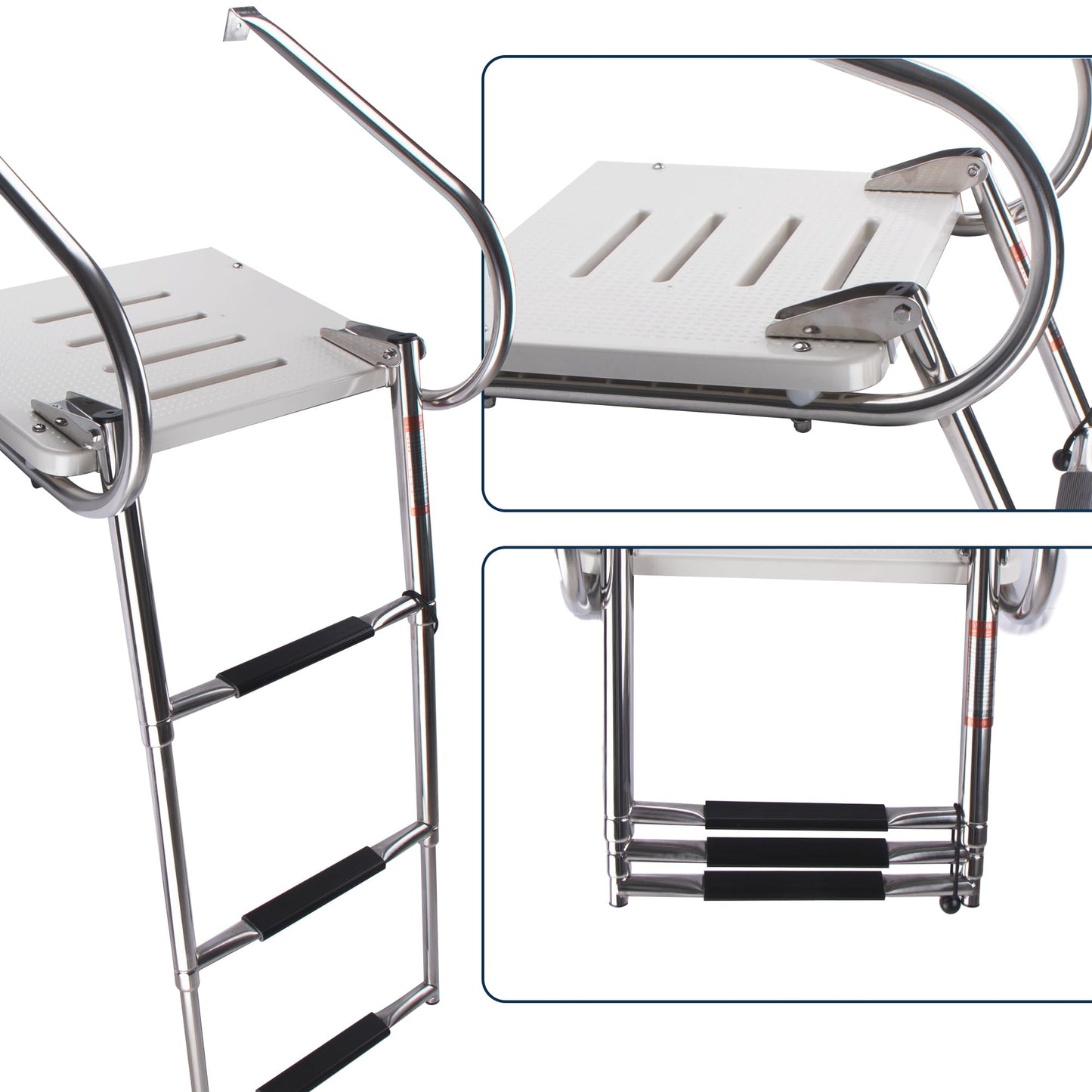 3-Step Boat Ladder with Swim Platform,Stainless Steel Dock Ladder with ABS Swim Platform 2 Handrails,500LBS Telescopic Boarding Ladder Dive Ladder for Pontoon Yacht