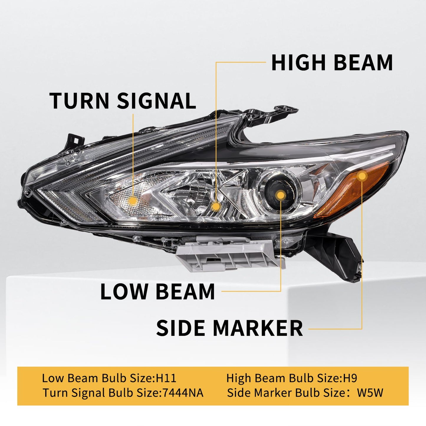 ShotFiled Halogen Headlights w/o LED DRL Headlamp Compatible with 2016 2017 2018 Nissan Altima Chrome Housing Headlights（Left Driver Side