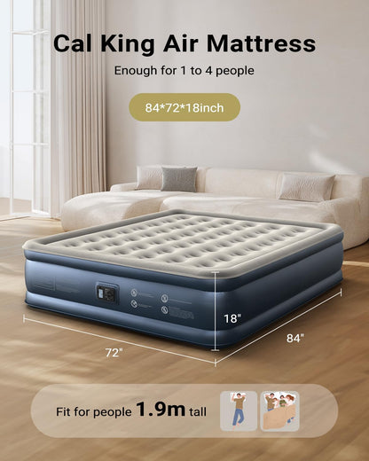 iDOO Cal King Air Mattress with Built in Pump, 18'' King Size Air Mattress for Home Guest, Upgraded Comfort Inflatable Blow up Mattress, 84'' Extra Long, Keep Feet from Dangling, Colchon Inflables