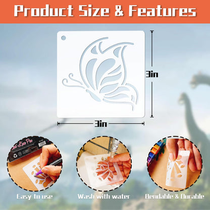 80PCS 3 Inch Plastic Small Craft Stencils - Reusable Rock & Home Decor Painting Stencils