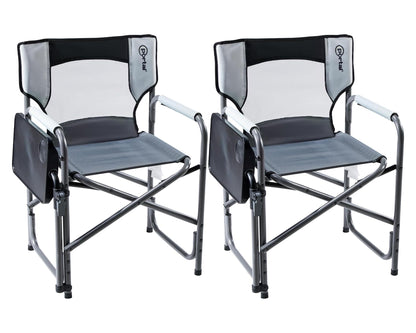 Portal Folding Director Chair with 2-Way Rotating Side Table, Heavy Duty 300 lb Camping Chair with Swivel Tray & Cup Holder, Ergonomic Mesh Back Portable Outdoor Seat for RV, Tailgating & Lawn, Grey