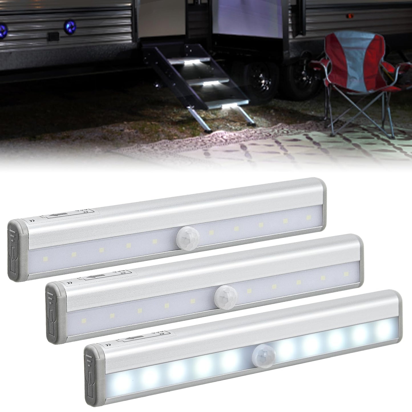 Nilight RV Step Lights 3PCS Motion Sensor Activated LED Bar RV Exterior Lights Battery Operated Wireless Magnetic Stick Strip Lighting for Motorhome Travel Trailers Camper Under Cabinet Step Tent