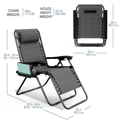 Nestl Zero Gravity Chairs Set of 2, Patio Lounge Chair Outdoor with Pillows & Cup Holder Trays, Adjustable Steel Mesh Reclining Camping Chair, Folding Patio Lawn Chair for Deck, Beach, Yard - Grey