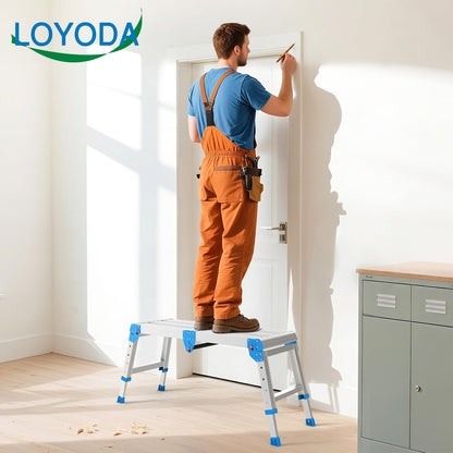 Loyoda Work Platform 500 Lbs, Folding Step Stool with One-Touch Automatic Fold, 4 Height Adjustment Step Platform, Perfect for RV Cleaning, Home Painting and Reaching High Places, Larger, Blue