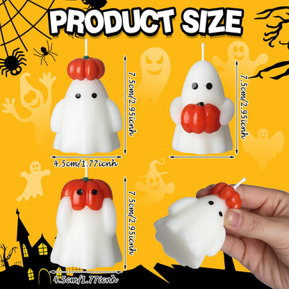 Tondiamo 4 Pcs Halloween Ghost Candle Large Pumpkin Spooky Ghost Shaped Candles Tea Lights Goth Gifts for Halloween Party Favor Table Decoration(White,Orange,Classic Style)