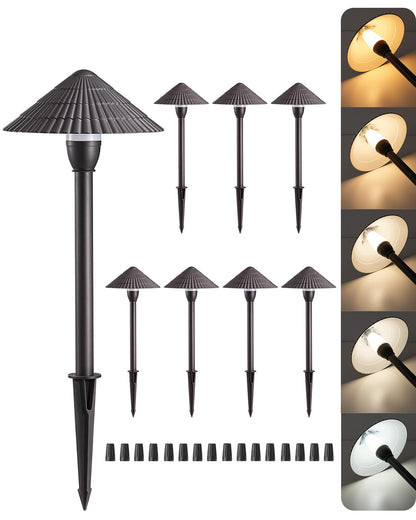 EDISHINE 5CCT Low Voltage Pathway Lights Wired, 8 Pack 2700K-5000K LED Landscape Lighting, 12V AC/DC 3W 160LM Die-Cast Aluminum Waterproof Outdoor Landscape Path Lights for Sidewalk Garden Yard