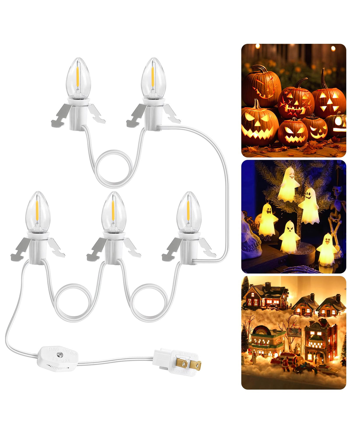GOEBLESON Christmas Village Lights, 10.5FT String Lights with 5 C7 LED Bulbs, Warm White, Model W07VL05