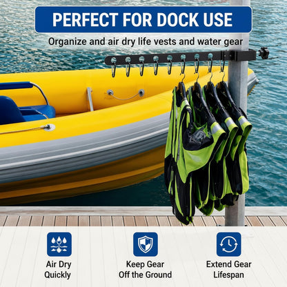 Sintuff Life Vest Holder Aluminum Drying Rack Holds up to 8 Life Vests Wetsuit Hanger Vest Hanger Collapsible Dock Organizer for Pfds & Floats, Fits a 0.67-2.56 in Square Post, No-Drill Installation