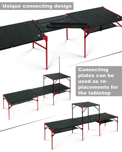 iClimb 3 Extendable Folding Table L and 2 Pack Connecting Plates and 1 Lantern Hanger Bundle, Ultralight Compact for Many People Camping Backpacking Beach Concert BBQ Party