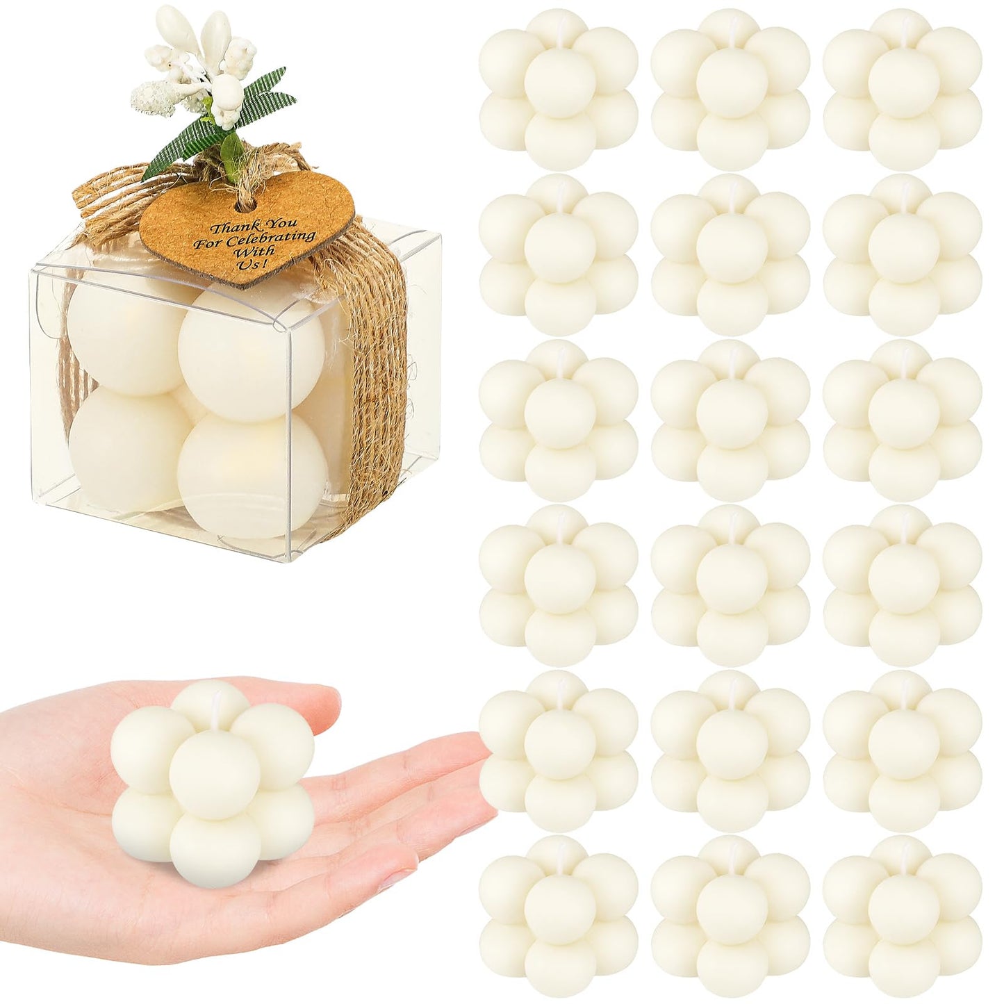 MTLEE Mini Bubble Candles Wedding Favors Gifts for Guests 1.57" x 1.38" Bubble Candles with Cards Dried Flowers DIY Gift Set for Baptism Party Bridal Shower Thank You Gifts(Ivory,30 Sets)