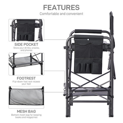 EVER ADVANCED 30.7" Seat Height Directors Chair for Makeup Artist with Side Table Easy Get in Out for Elderly Tall Camping Chair Supports 350lbs Black