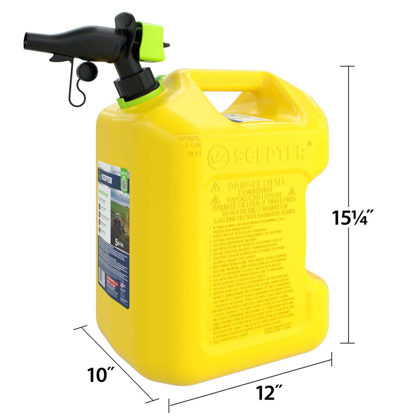 Scepter FSCD552 Fuel Container with Spill Proof SmartControl Spout, Yellow Diesel Can, 5 Gallon (Pack of 4)