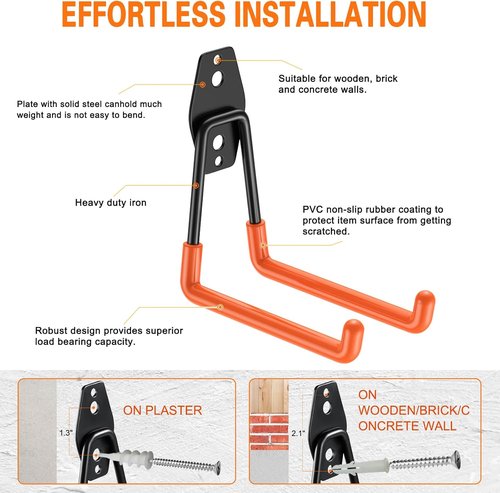 HUPBIPY Heavy Duty Garage Hooks - 5.1 Inch U-Shaped Wall Mount Tool Organizer | 4 Pack for Ladders & More