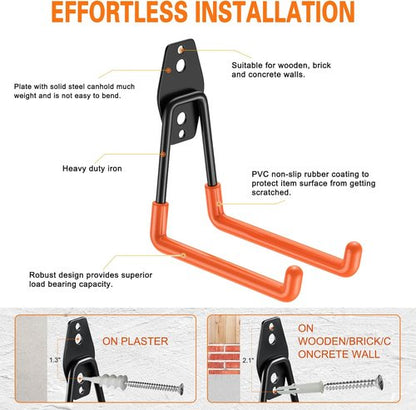 HUPBIPY Heavy Duty Garage Hooks - 5.1 Inch U-Shaped Wall Mount Tool Organizer | 4 Pack for Ladders & More