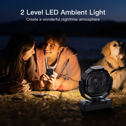 FRIZCOL 3-in-1 Camping Fan - Portable Fans Rechargeable - 24000mAh Battery Powered Fan with Light & Remote for Indoor, Outdoor, Tent, Travel, Fishing, Jobsite, Gifts for Men Dad Him - Black