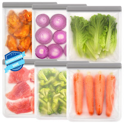 FUNFERY 10 Pack Silicone,Reusable Freezer Bags with Zipper,Leakproof Reusable Silicone Food Storage Bag for Meat,Lunch,Travel-3 Gallon,3 Snack 4 Sandwich Bags