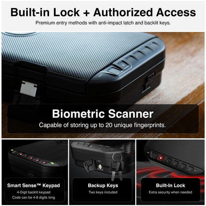 VAULTEK LifePod 20 Full-Size Biometric Lockable Weatherproof Case with Built-in Lock, Steel Security Cable, & TSA Handgun Case or Car Safe, Portable Travel Pistol Safe/Covert Black/Biometric