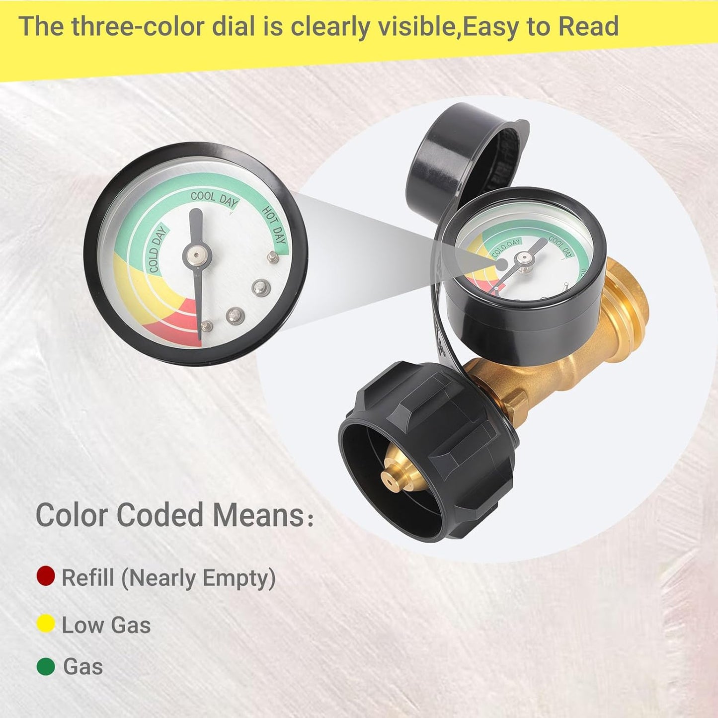 Propane Tank Gauge - QCC1/Type 1 Connection for 5-20 lb LP Tanks | Ideal for RVs, Grills & Heaters