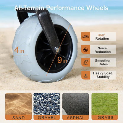 OTIATrail Beach Wagon, Big All-Terrain 9"x4" PU Wheels for Sand, 200L Large Capacity & 330lbs Heavy Duty, Collapsible Utility Wagon with Extended Tailgate for Beach Camping Outdoors