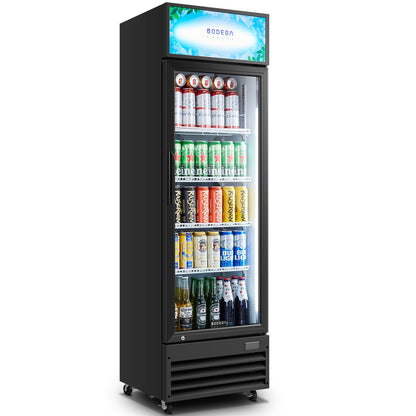 BODEGA BODEGACOOLER 9.0 Cu.Ft Commercial Beverage Refrigerator with Glass Door, Upright Display Merchandiser Fast Cooling Drink Cooler, Digital Thermostat, LED Light – Beat Summer Heat for Game Day.