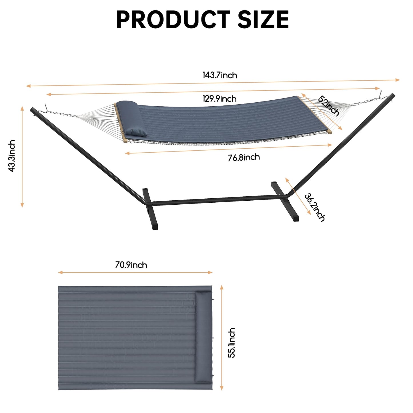 Garvee 2 Person Portable Double Hammock for Outdoor with Pillow, Heavy Duty Portable Hammock with Adjustable Steel Stand for Patio, Garden, Beach, Backyard