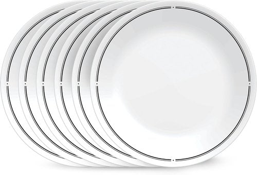 Corelle 6-Piece Round Lunch Plates - Lightweight Vitrelle Glass, Chip & Scratch Resistant, Dishwasher Safe | Brasserie Design