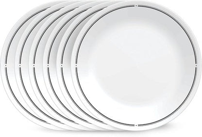 Corelle 6-Piece Round Lunch Plates - Lightweight Vitrelle Glass, Chip & Scratch Resistant, Dishwasher Safe | Brasserie Design